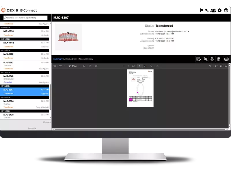 DEXIS IS Connect: Lab window with practice submission summary