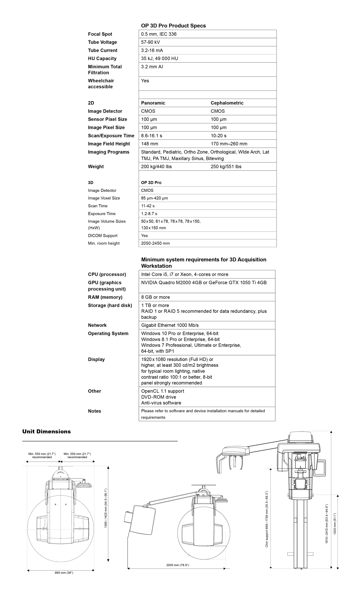 OP 3D Pro Dimensions